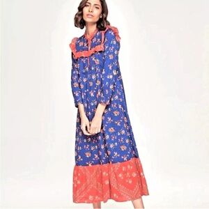 Tuckernuck-Ro’s Garden Tatiana Blue & Red Foral Reno Midi Dress